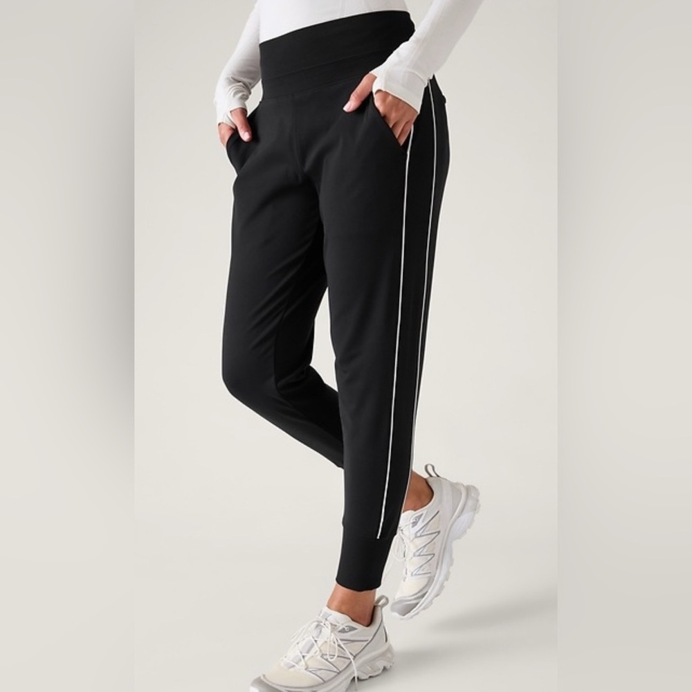 Athleta Black Leggings with White Stripe